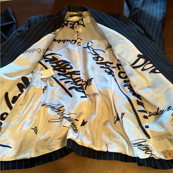 GUC DOLCE & GABBANA PINSTRIPE BUSINESS PANT SUIT BLACK TAN STRIPE SIZE 48 - Picture 5 of 12